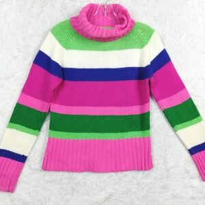 Vtg Maurices Womens Sweater Turtleneck‎ Wool Angora Rabbit Blend Pink Stripe M